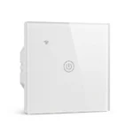 1 Gang WiFi Touch Smart Switch with tempered glass touch panel, WiFi app control, Alexa and Google Assistant voice control, white smart wall switch.