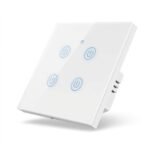 4 Gang WiFi Smart Touch Light Switch with tempered glass panel in white for smart home lighting control in Dubai, UAE