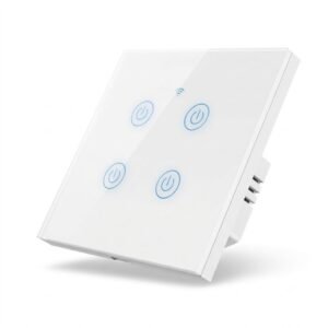 4 Gang WiFi Smart Touch Light Switch with tempered glass panel in white for smart home lighting control in Dubai, UAE