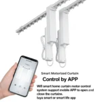 Automatic Curtain Motor with WiFi app and voice control for motorised curtains, compatible with Tuya Smart Life, Alexa and Google Assistant.