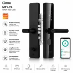 Omni MTY-24 smart door lock with Tuya app, PIN code, RFID card, mechanical key, and keyless entry for homes, apartments, offices, and villas in Dubai, UAE.