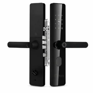 Fingerprint Door Lock MTY24 with key, keyless entry, Tuya app control, NFC card, keypad, and biometric fingerprint access for home and office security.