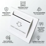 White hotel key card power switch for room energy management, compatible with standard key cards, featuring intelligent power saving, safety protection, and easy wall installation.