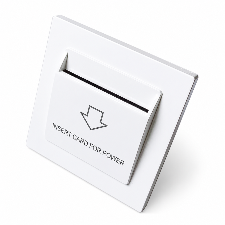 Maximize energy efficiency and streamline room power management with this Modern White Hotel Key Card Power Switch. Specifically engineered for hospitality environments, guesthouses, and smart home setups, this switch ensures that electricity is only active when a guest or resident is in the room. Featuring a clean, minimalist aesthetic, it blends seamlessly into any contemporary interior while serving as a highly functional tool to cut utility costs and prevent accidental electrical hazards.