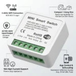 Mini Smart Switch Module with 2.4GHz WiFi, 16A relay, Tuya Smart Life app control, hidden in-wall smart relay for lights and home automation.