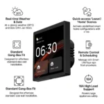 Smart Home Automation Control Panel with touchscreen display, WiFi Tuya Smart Life app control, weather, home scenes, scheduling and 16A load support.