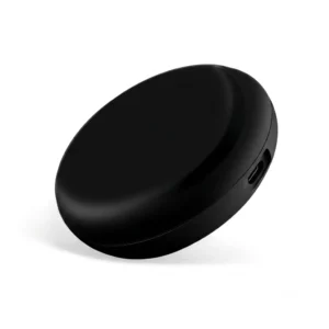 Smart IR Remote Control Universal WiFi IR Blaster for AC, TV, set-top box, and home appliances with USB-C charging port in black.