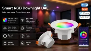 A smart RGB downlight UAE upgrades your ceiling with colour-changing, WiFi-enabled recessed lights. Control 16 million colours, brightness, and effects via app or voice commands on Google Home and Alexa. Music sync and scheduling create dynamic ambiance while saving 80% energy compared to traditional halogen downlights.