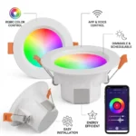 Smart RGBIC WiFi LED recessed downlight featuring app and voice control, dimmable color-changing ceiling light with scheduling and energy-efficient design