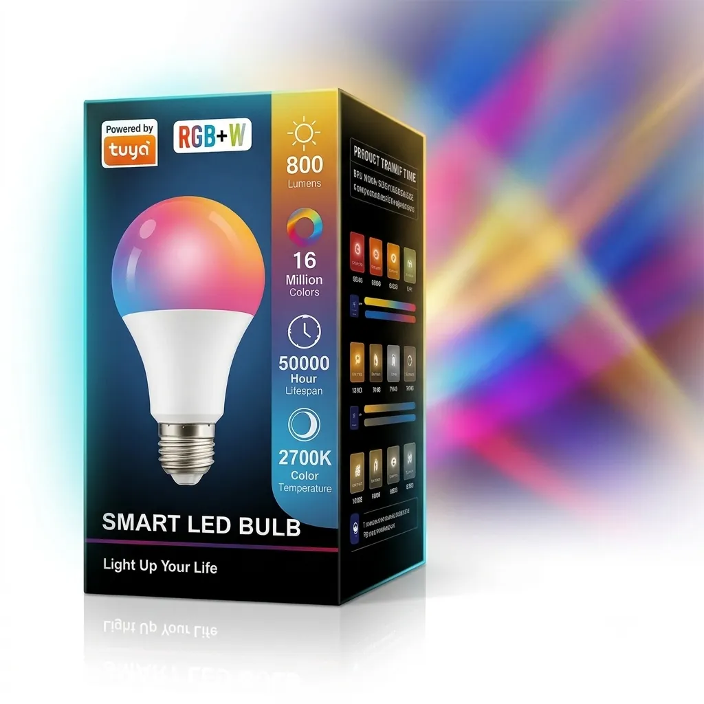 smart-wifi-rgb-led-bulb-tuya-app-voice-control-16m-colours-music-sync Smart WiFi RGB LED Bulb with 16 million colours, music sync, Tuya app control, Alexa and Google Assistant voice control.