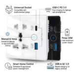 Smart WiFi universal wall socket with USB-C PD 3.0 and USB-A QC 3.0 fast charging, 20W output, app and voice control for smart home automation