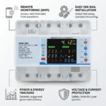 SP4W WiFi Photovoltaic Smart Energy Meter with 3 Phase Monitoring, DIN Rail Installation, Remote Energy Tracking, Voltage and Current Protection
