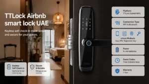The TTLock Airbnb smart lock UAE is a hybrid WiFi lock built for short-term rental automation. With no gateway requirement, instant e-key delivery to guests, and support for PIN codes, fingerprint, and app unlock, it eliminates key handovers and enables completely hands-free check-in for Airbnb properties across the Emirates.