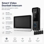 Upgrade your home security with the OMNI Smart VDP-27-TS Video Intercom Doorbell system. Featuring a sleek 7-inch indoor touch screen monitor, a durable outdoor doorbell camera with a built-in card reader, integrated night vision LEDs, a blue illuminated ring button, and five matching RFID key fobs for secure, keyless access control