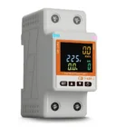 WiFi Smart Breaker 63A DIN rail circuit breaker with remote app control, energy metering, voltage monitoring, current protection, and LCD power display.